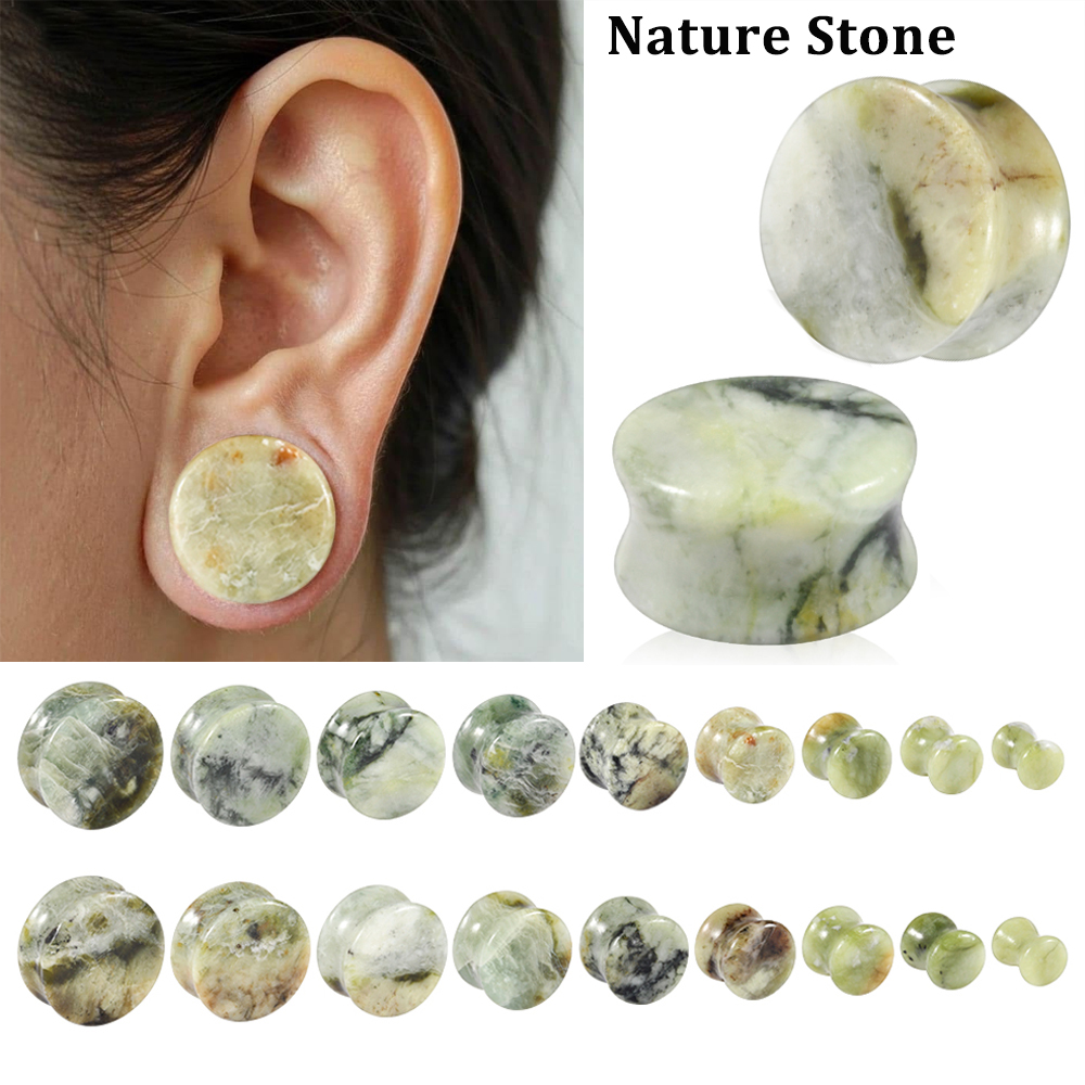 Yellow Body Jewelry - 1-2개입 자연 녹황색 옥석 귀 플러그