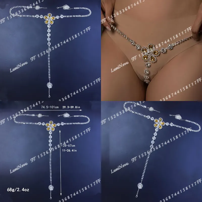 Yellow Body Jewelry - 새롭고 섹시한 노란색 꽃무늬 라인스톤 바디