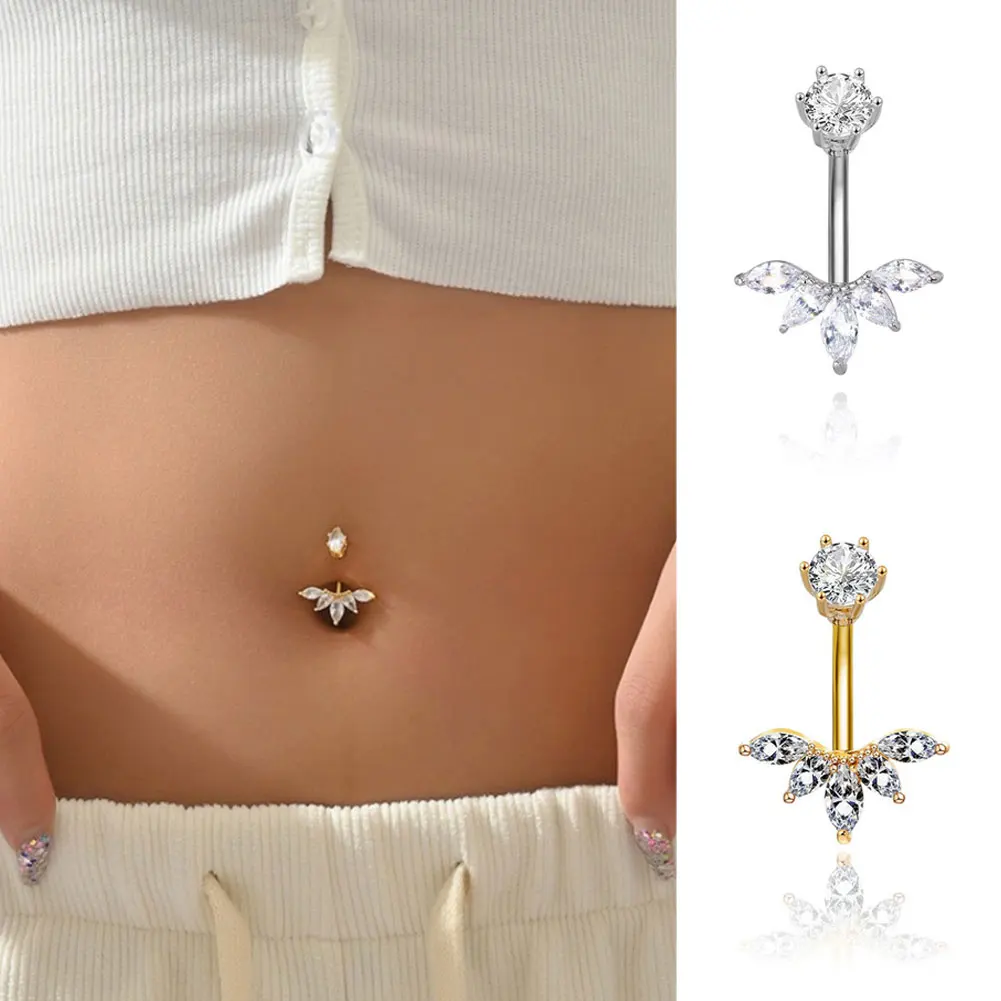 프리미엄 구리 소재 배꼽 링 화려한 지르콘 단풍잎 태슬 - Body Jewelry Materials 리뷰 및 가격