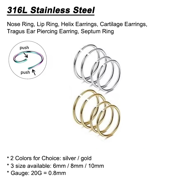 6개/세트 저자극성 코링 후프 316L 외과용 스테인리 - Body Jewelry Hoops 리뷰 및 가격